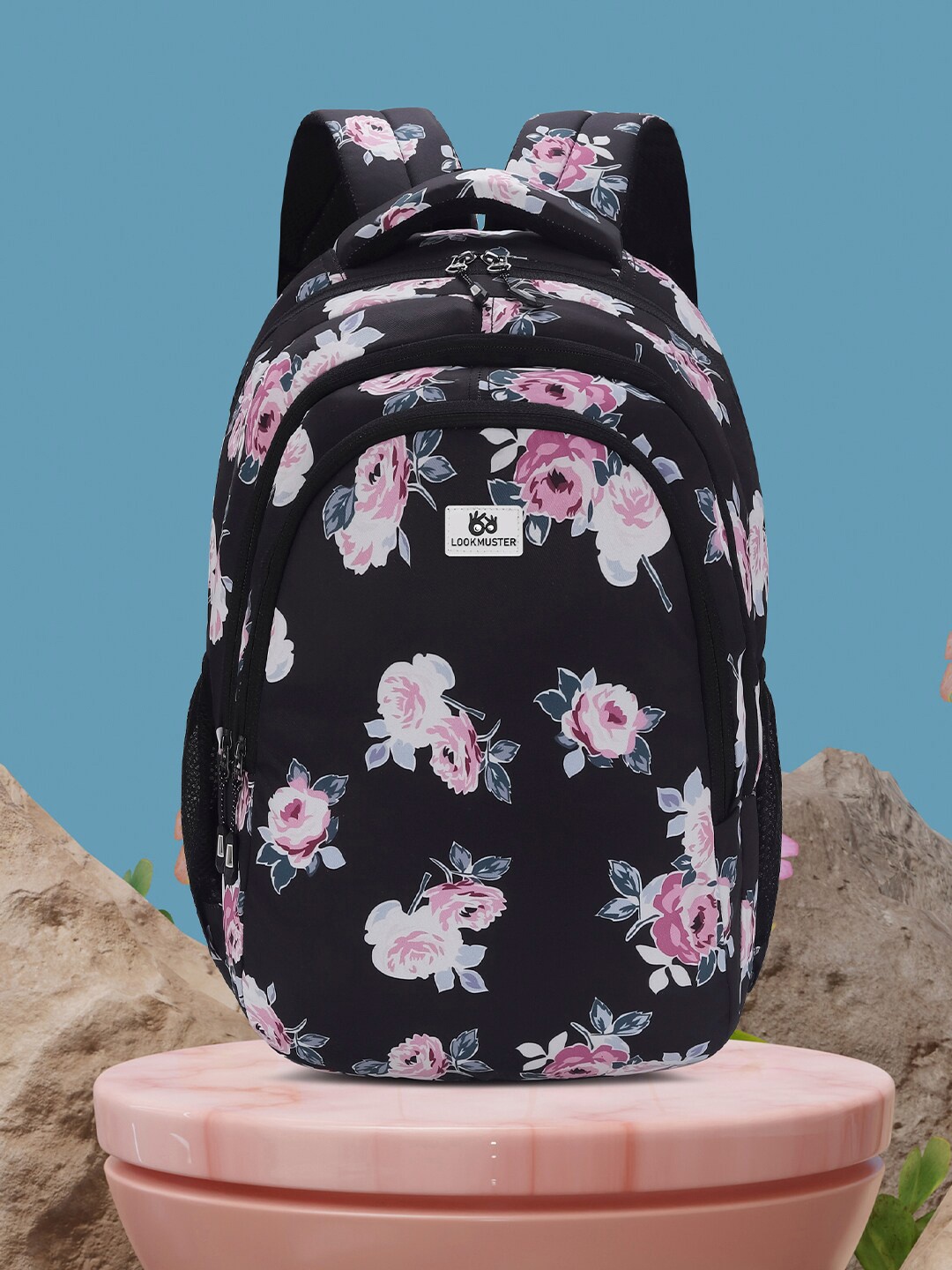 

LOOKMUSTER Floral Printed Canvas Laptop Backpack, Black
