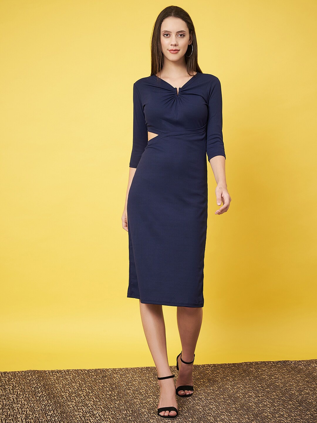 

Justin Whyte V-Neck Cut Out Bodycon Midi Dress, Navy blue