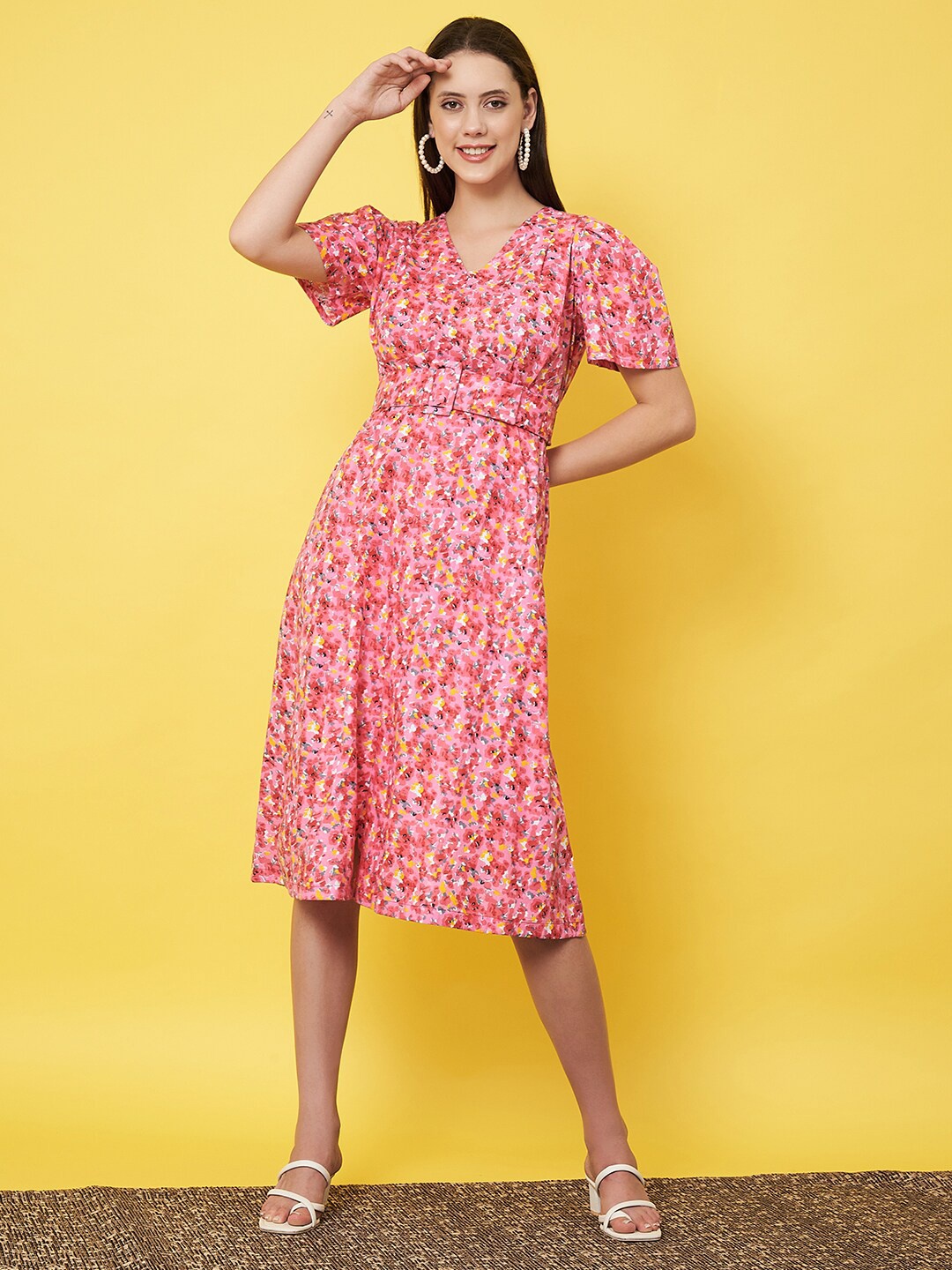 

Justin Whyte Floral Print Fit & Flare Cotton Midi Dress, Red