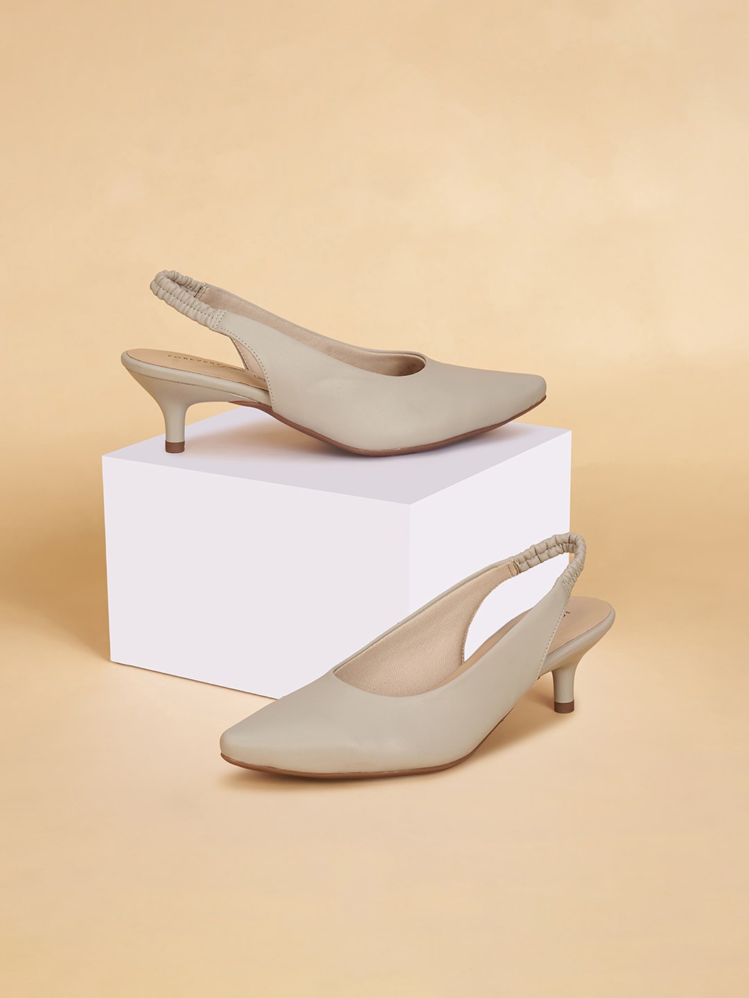 

Forever Glam by Pantaloons Pointed Toe Kitten Heeled Pumps, Grey