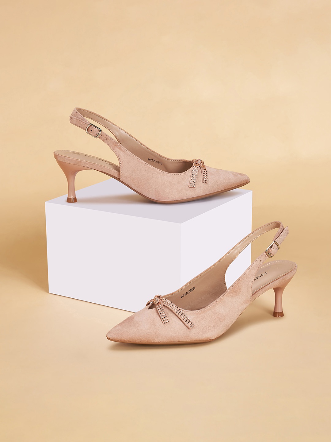 

Forever Glam by Pantaloons Bow Detailed Kitten Heeled Pumps, Nude