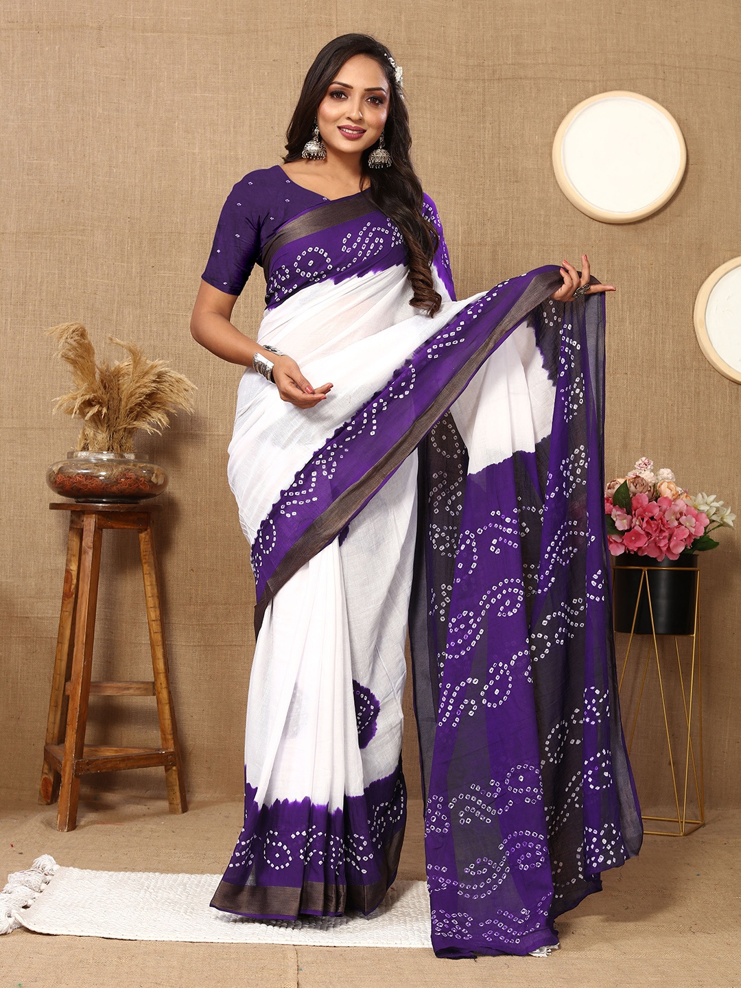 

KALINI Zari Bandhani Saree, Purple