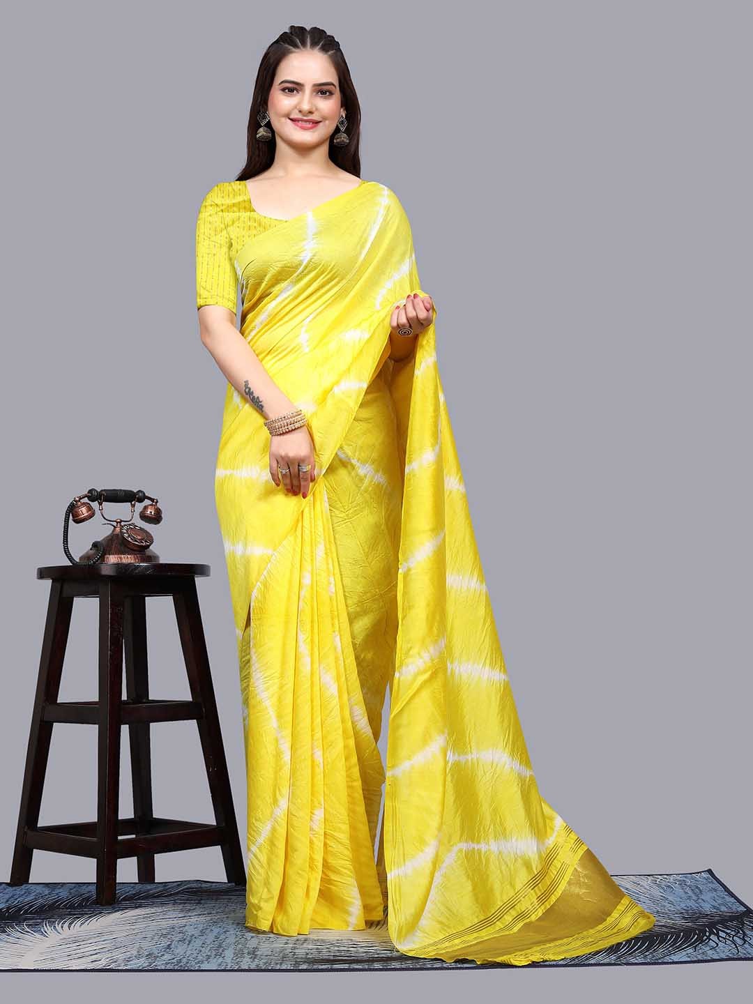 

KALINI Leheriya Printed Sarees, Yellow
