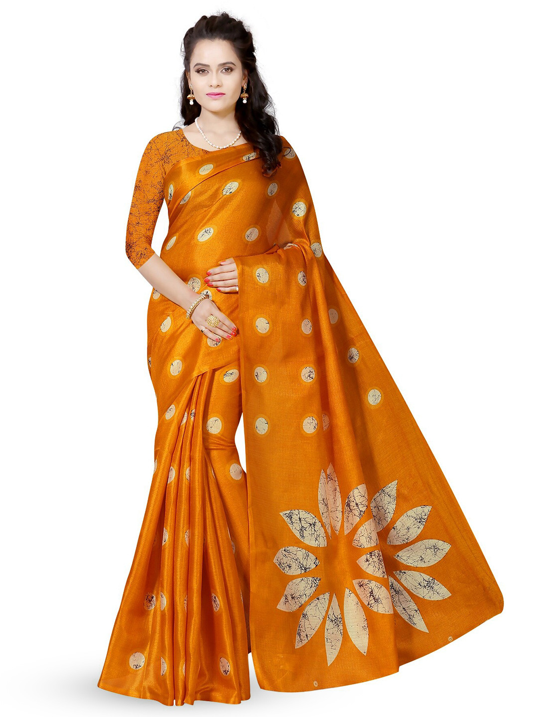 

RUNAYA NX Geometric Pure Cotton Block Print Saree, Yellow