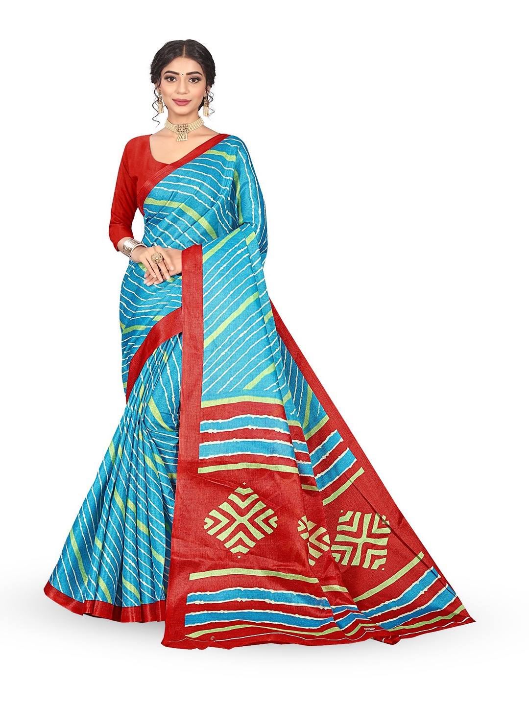 

RUNAYA NX Printed Pure Cotton Leheriya Saree, Blue