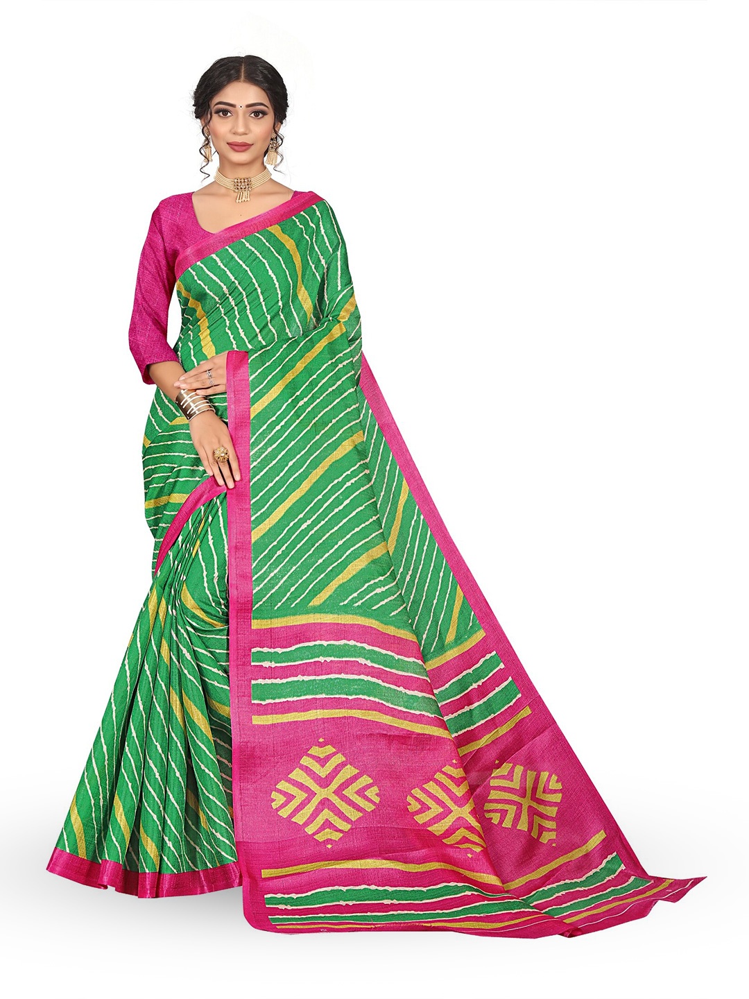

RUNAYA NX Leheriya Pure Cotton Leheriya Saree, Green