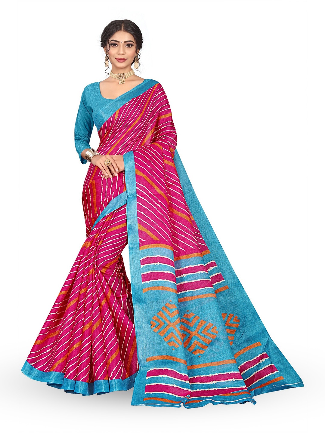 

RUNAYA NX Leheriya Pure Cotton Saree, Pink