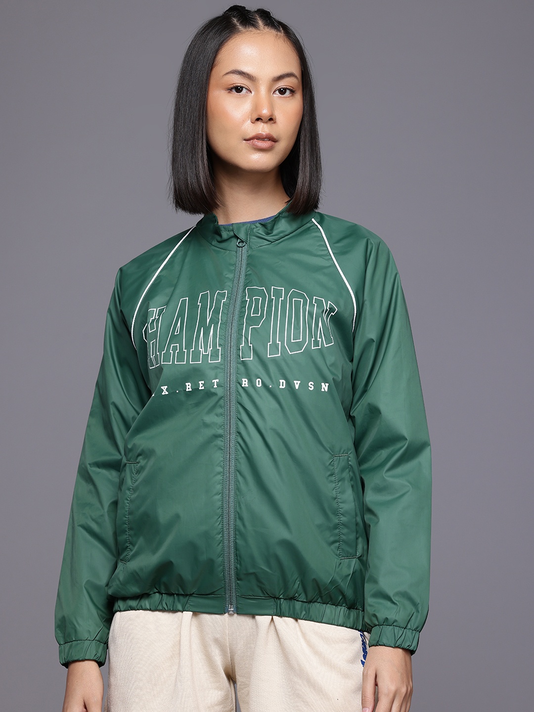 

HRX by Hrithik Roshan Typography Printed Jacket, Green