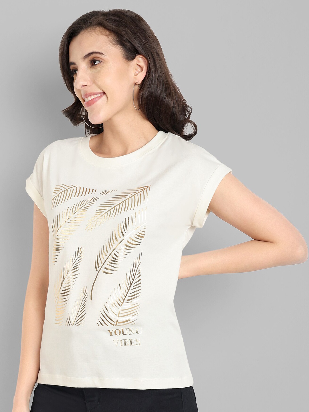 

HEYLAY Graphic Printed Cotton T-shirt, Off white