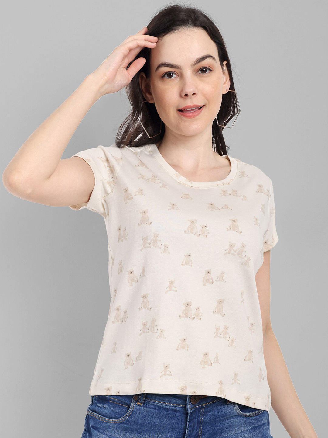 

HEYLAY Conversational Printed Cotton T-shirt, Beige