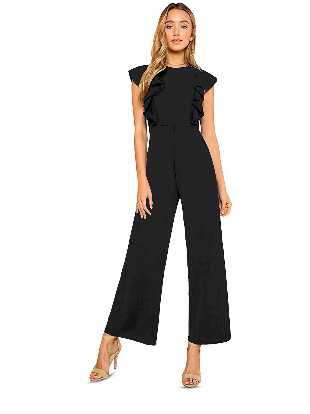 

Alekya Round Neck Basic Jumpsuit, Black
