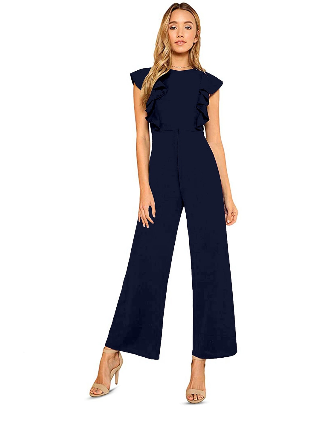 

Alekya Round Neck Basic Jumpsuit, Navy blue