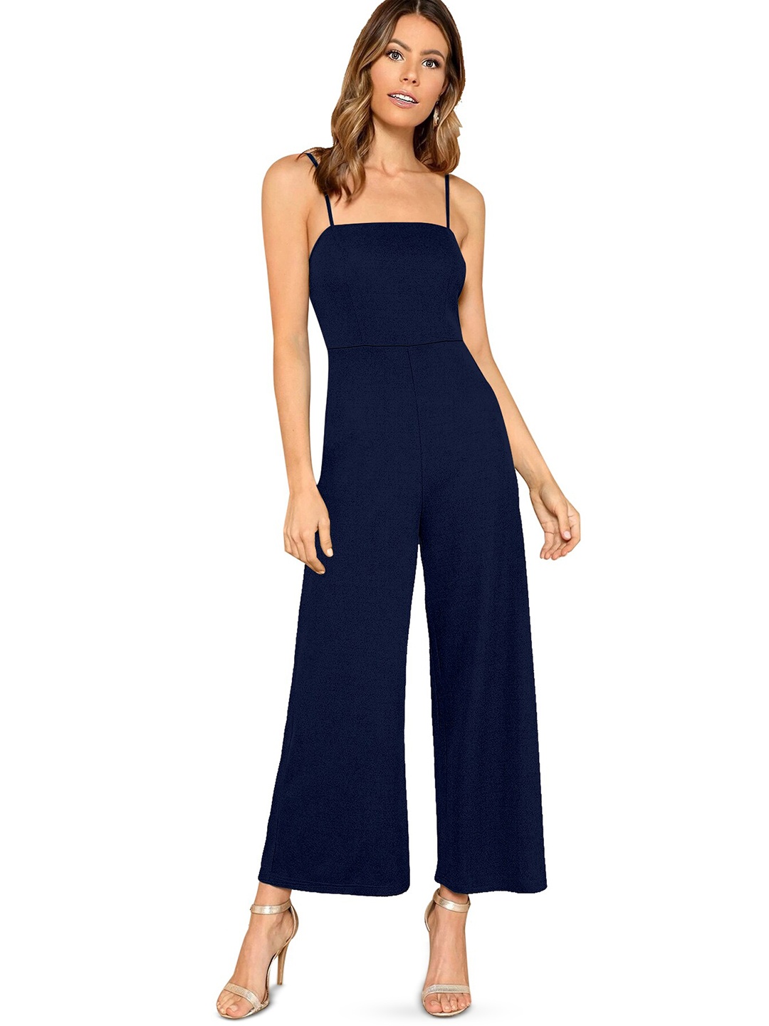 

Alekya Shoulder Straps Basic Jumpsuit, Navy blue