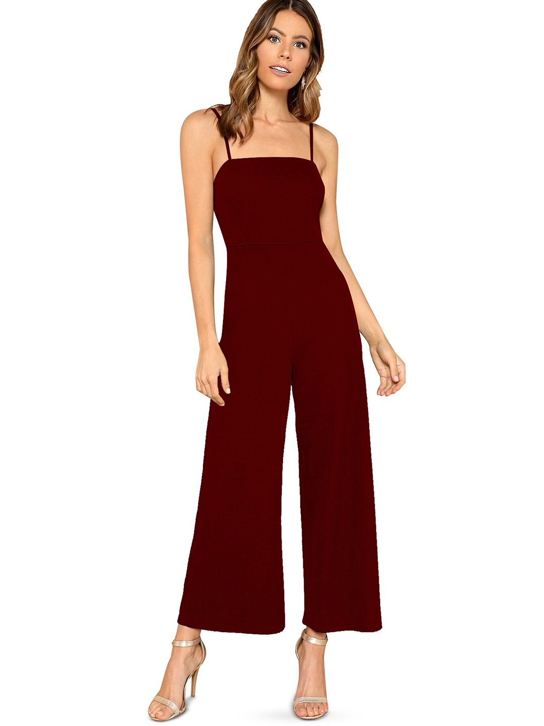 

Alekya Shoulder Straps Basic Jumpsuit, Maroon