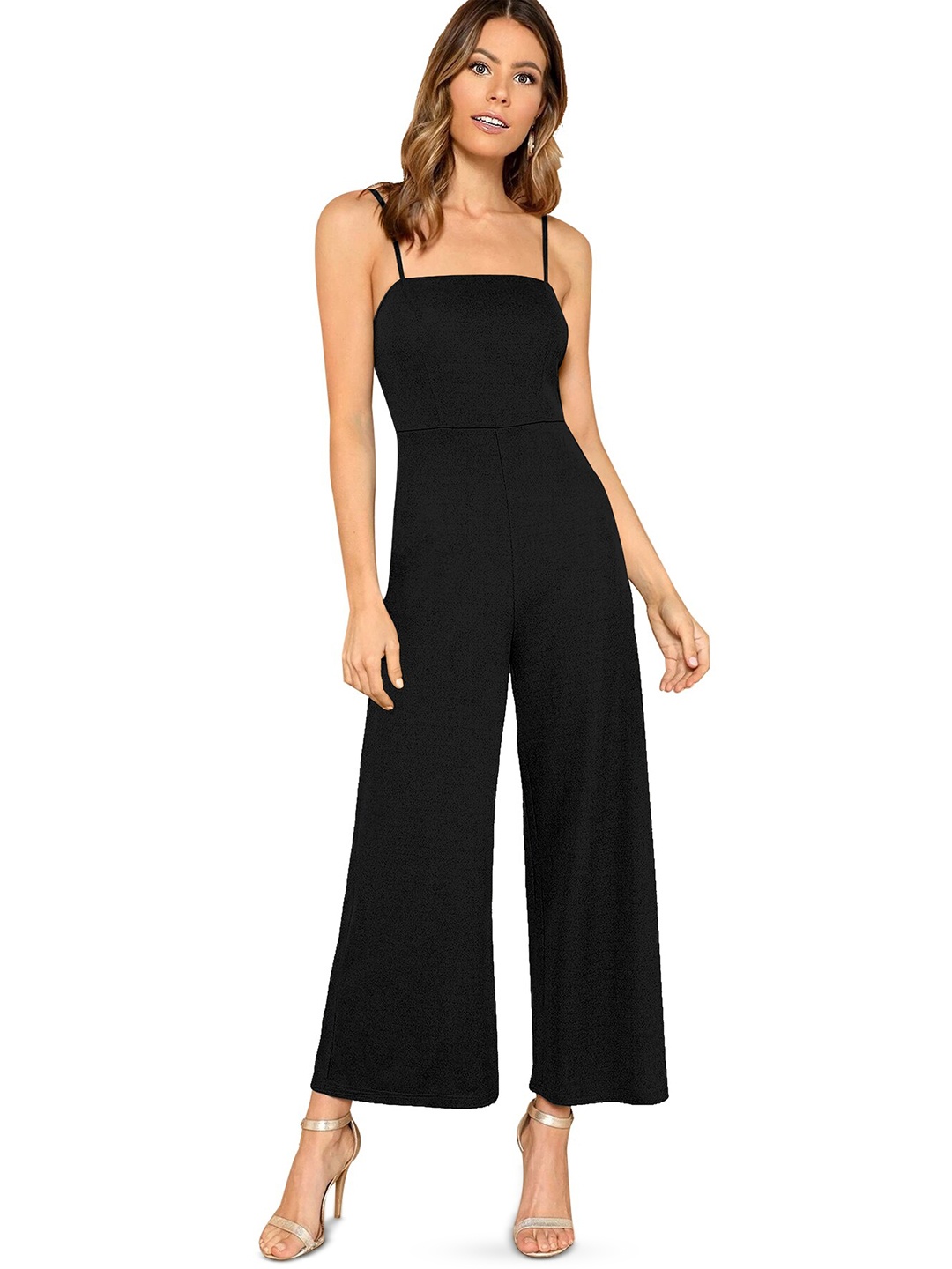 

Alekya Shoulder Straps Basic Jumpsuit, Black