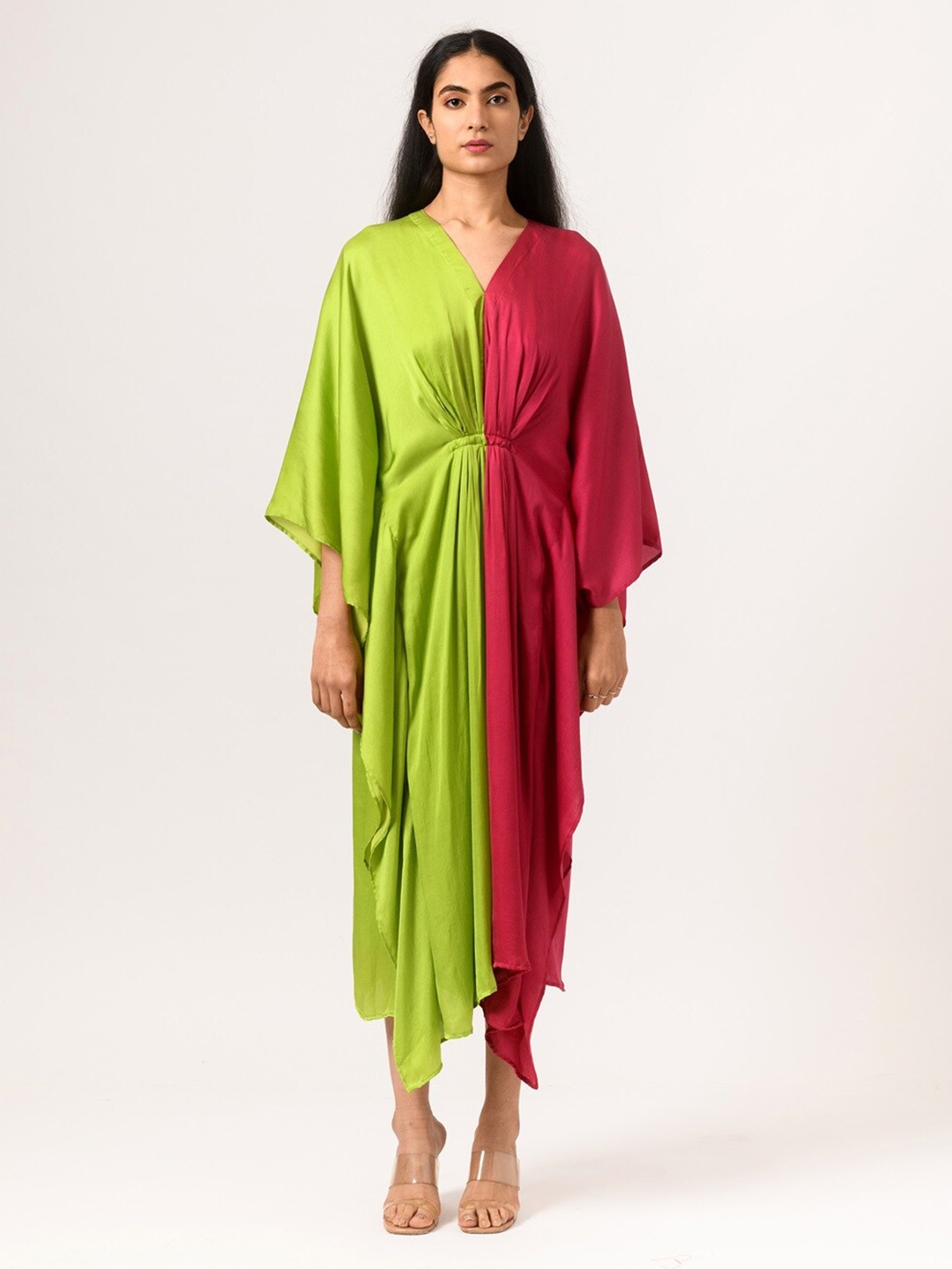 

Neora Colourblocked Kaftan Midi Dress, Green