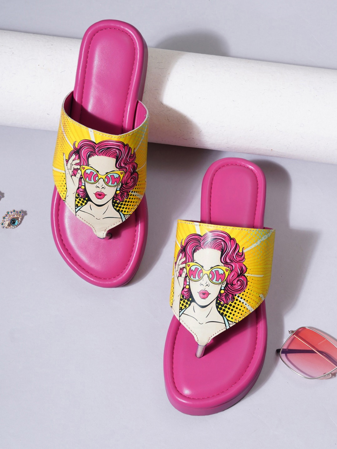 

HASTEN Printed Flatform Heels, Pink