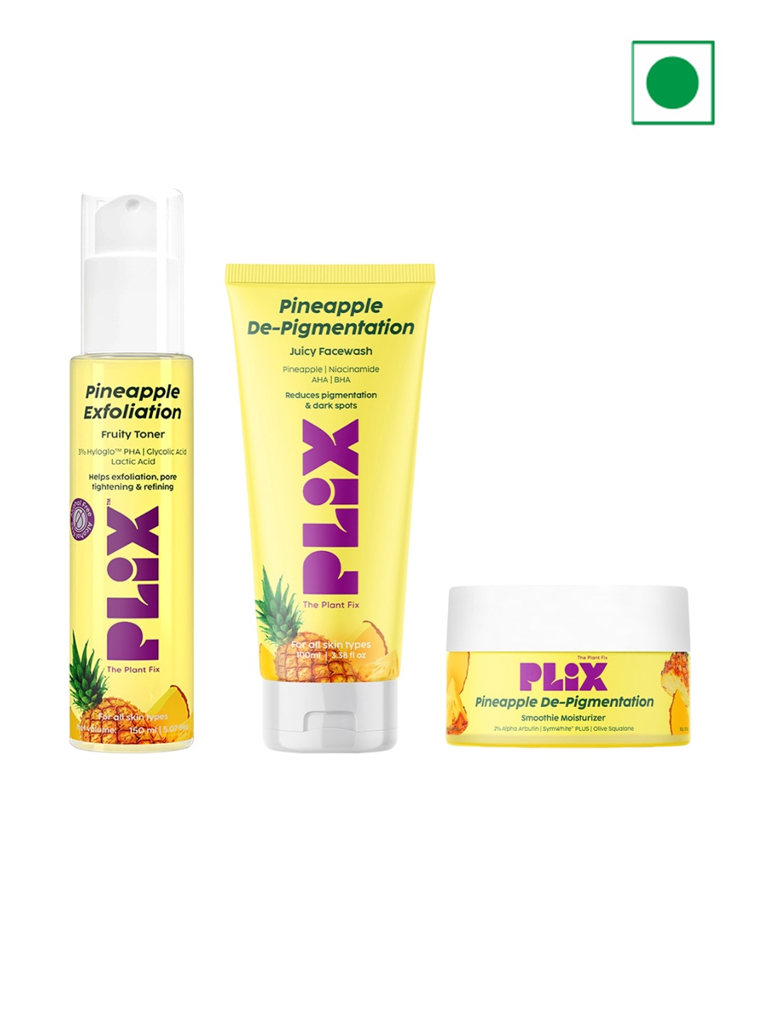 

PLIX THE PLANT FIX Pineapple Clarifying Regime Toner-Face Wash & Moisturizer, Yellow