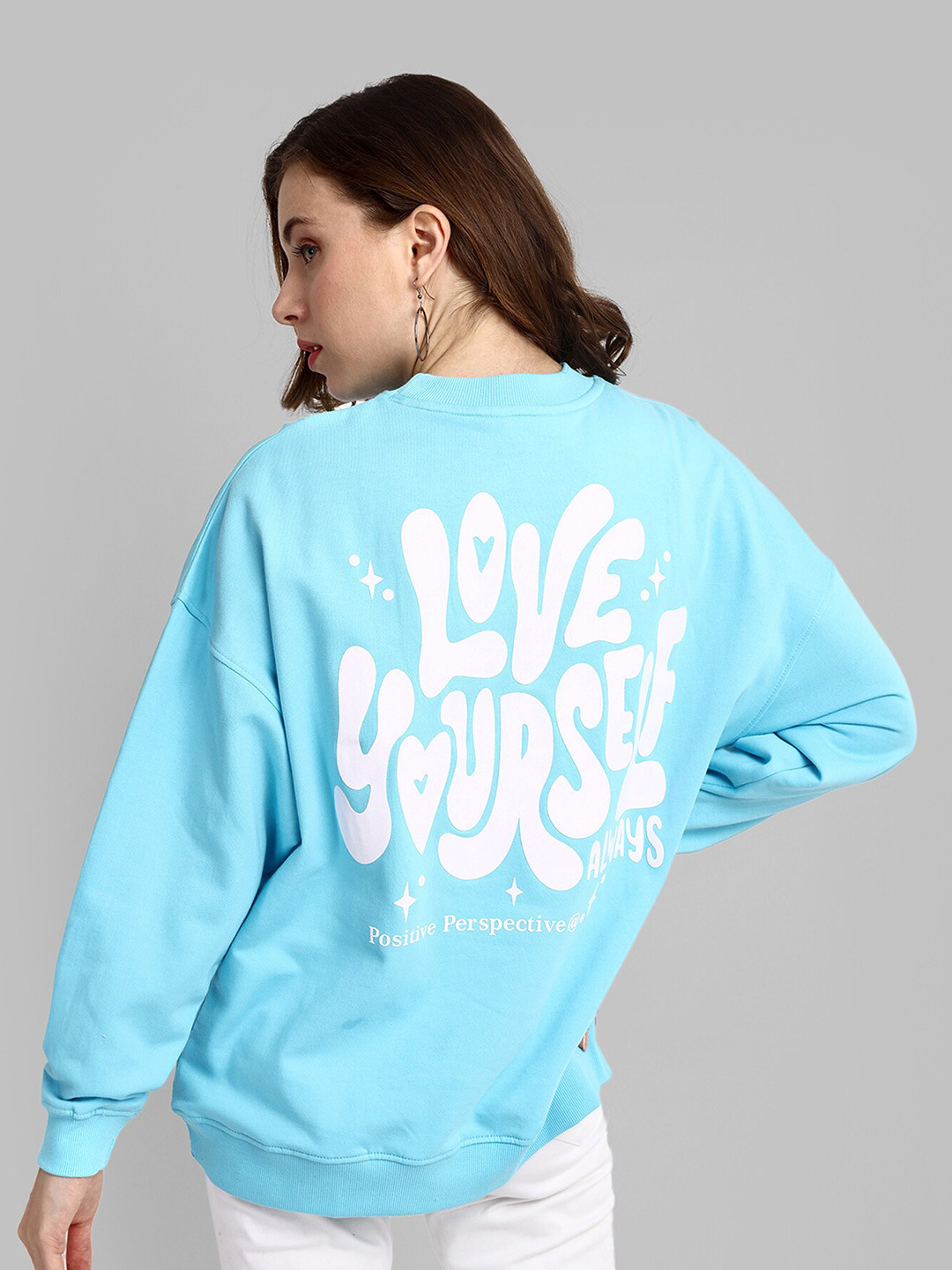 

HEYLAY Printed Long Drop Shoulder Sleeves Oversized Cotton Pullover Sweatshirt, Blue