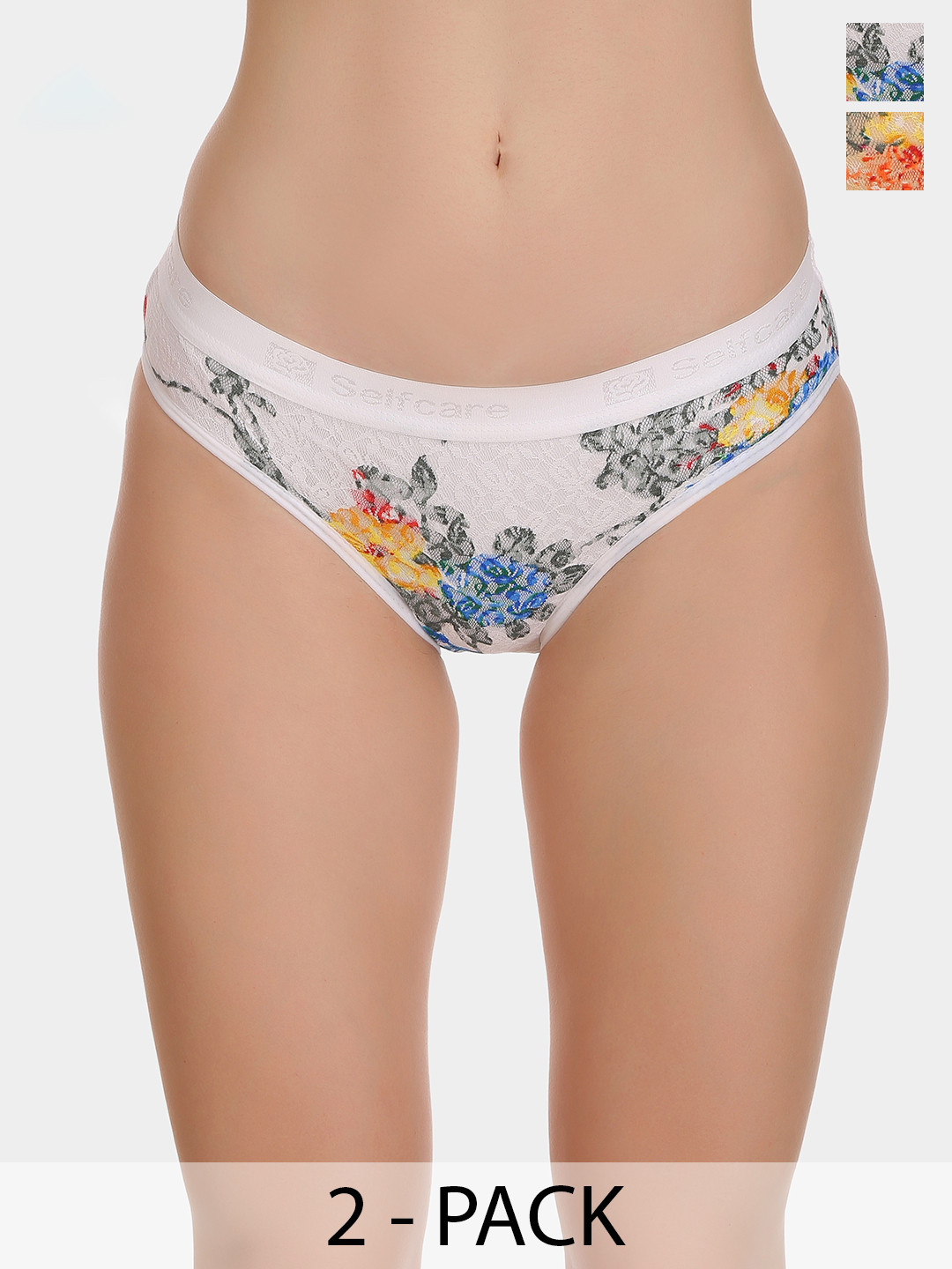 

SELFCARE Pack Of 2 Floral Lace Bikini Briefs SN2525, White