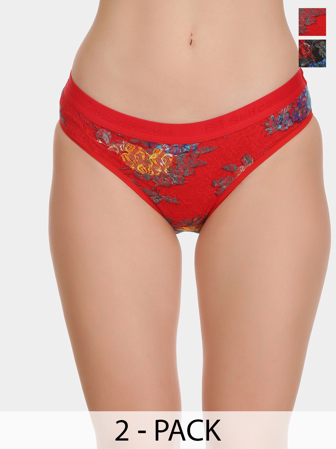 

SELFCARE Pack Of 2 Printed Bikini Briefs, Red