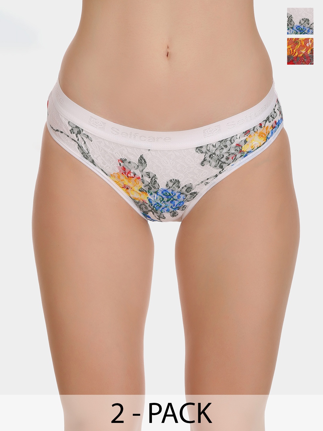 

SELFCARE Pack Of 2 Cotton Floral Self Design Bikini Briefs, Red