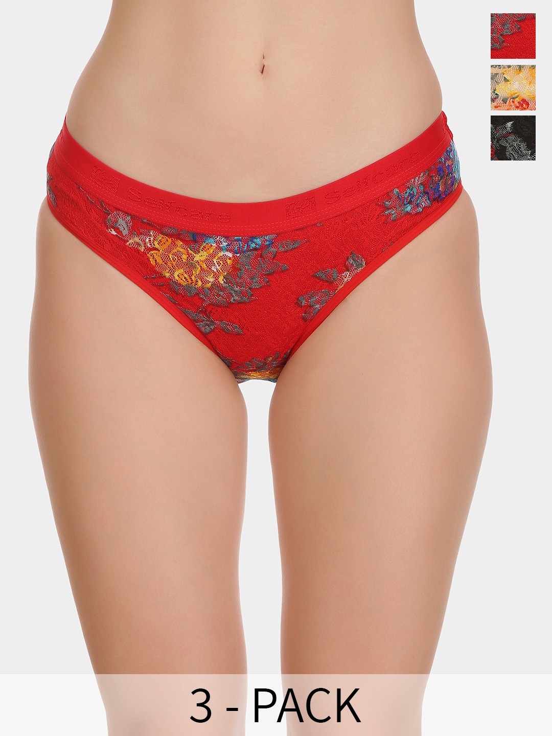 

SELFCARE Pack Of 3 Printed Bikini Briefs, Red