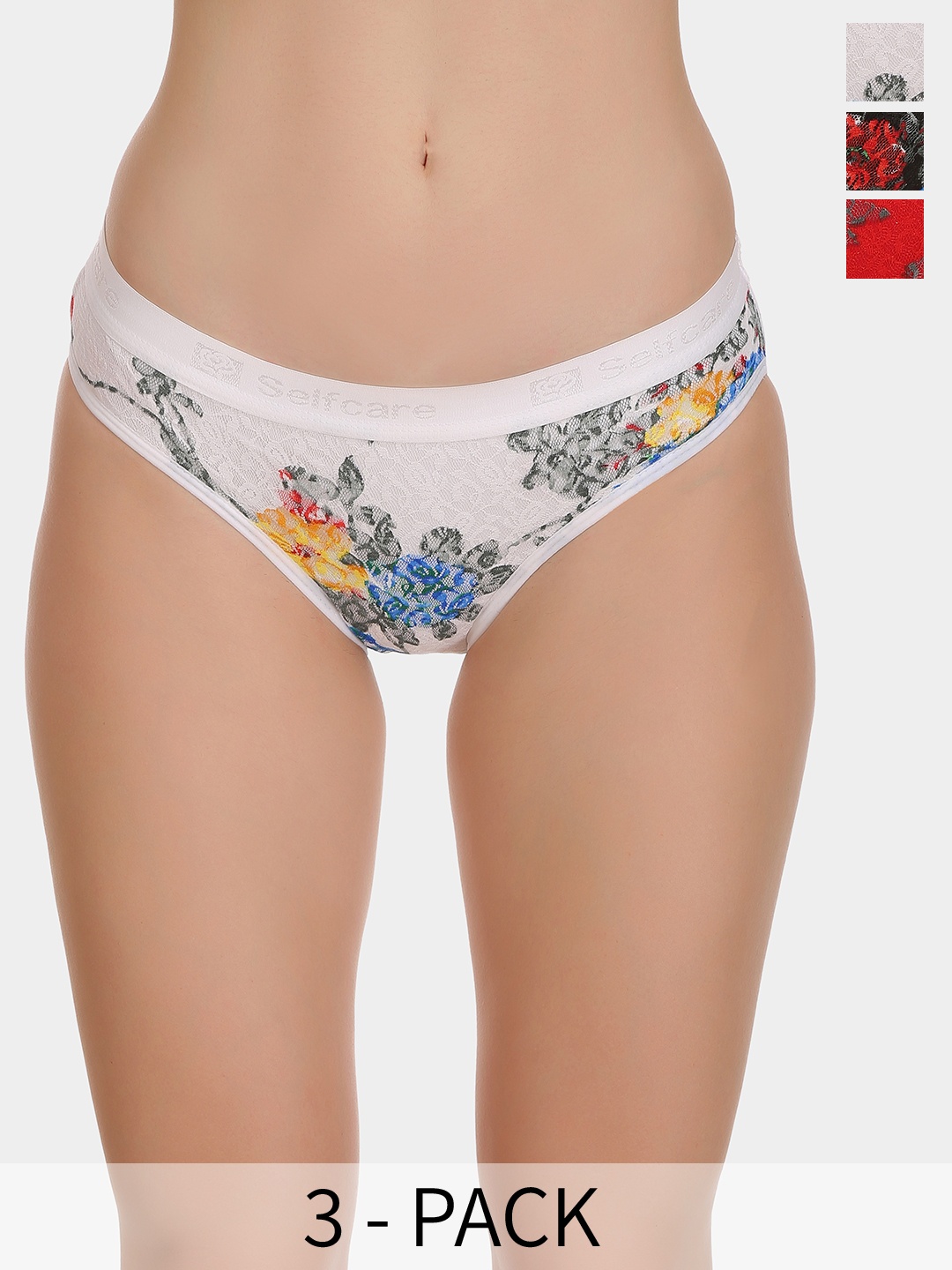 

SELFCARE Pack of 3 Printed Mid-Rise Cotton Bikini Briefs, Red