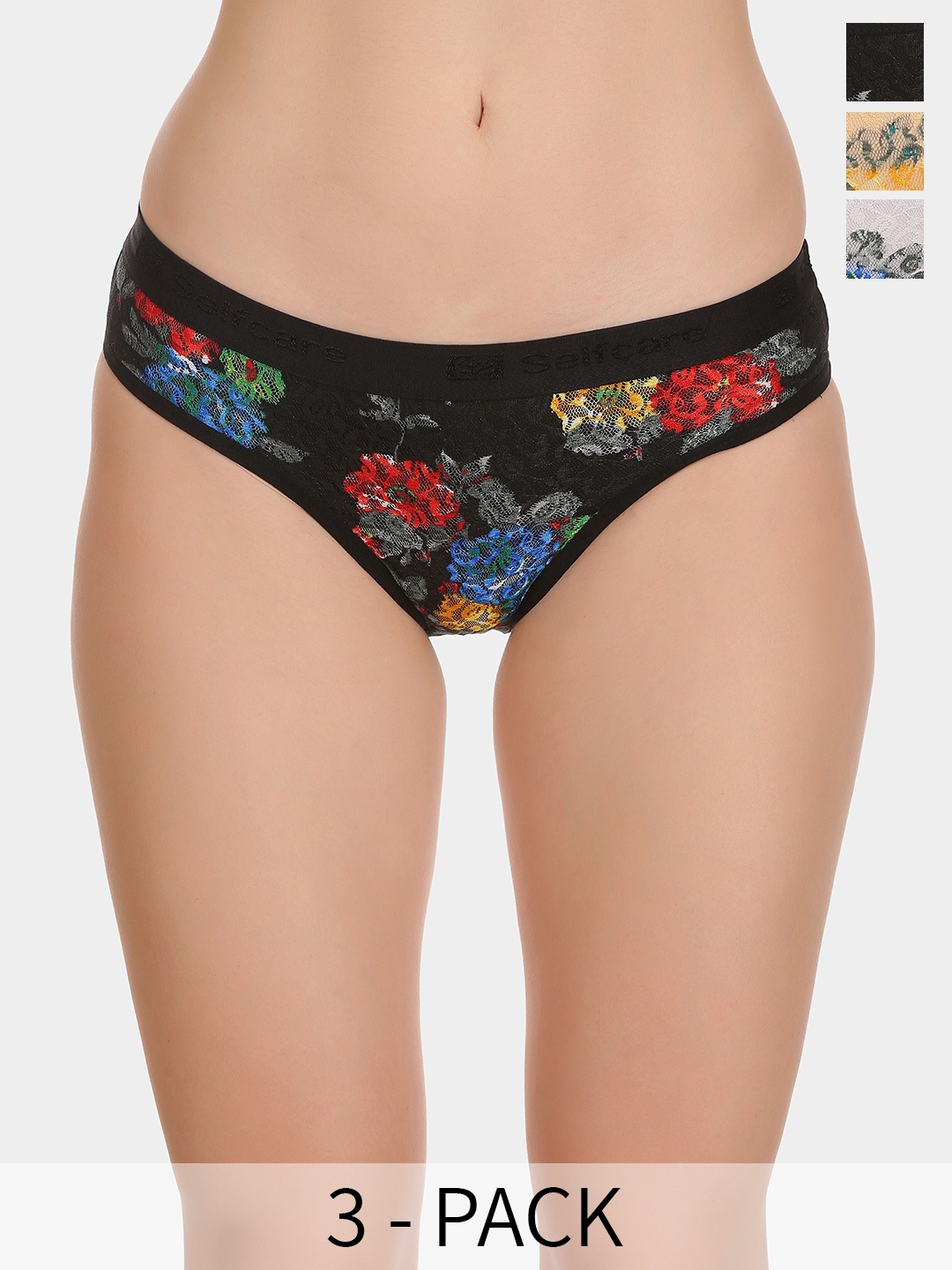 

SELFCARE Pack Of 3 Printed Bikini Briefs SN2528, Black