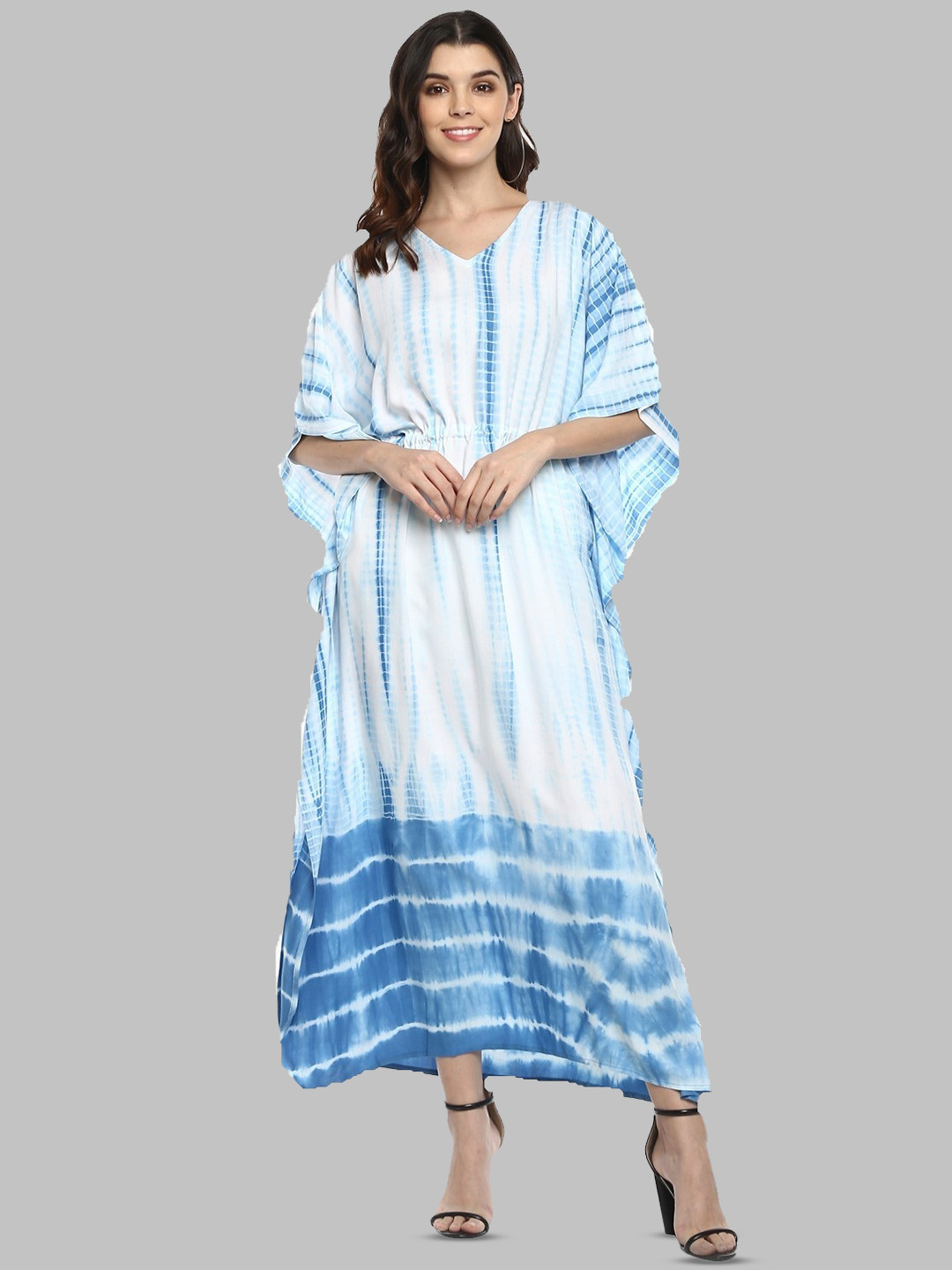 

CRAFTBAZAR Tie & Dye Dyed Kaftan Maxi Dress, Blue