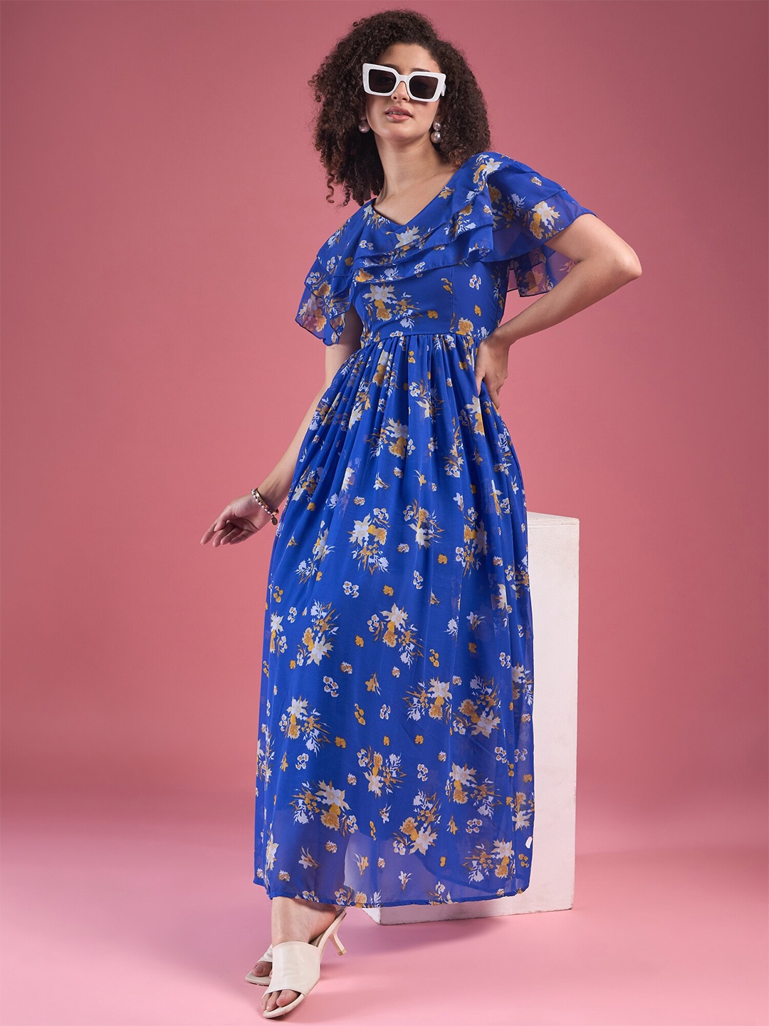 DressBerry Floral Printed Maxi Dress, Blue