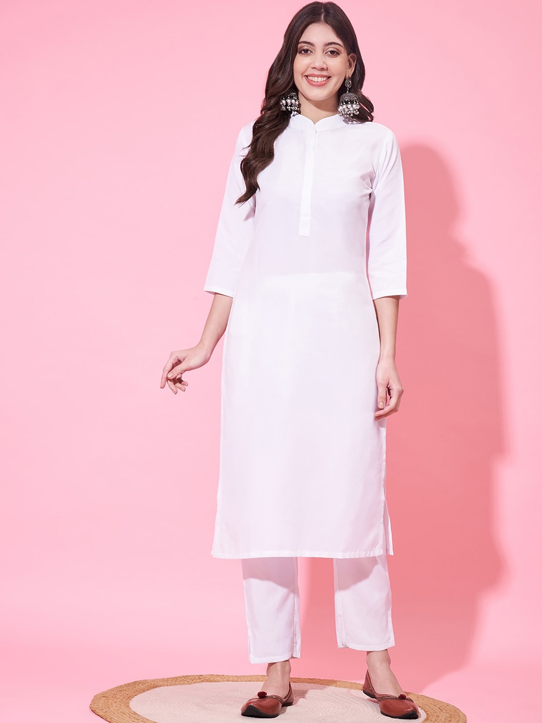

Modestouze Attires Mandarin Collar Straight Kurta with Trouser, White