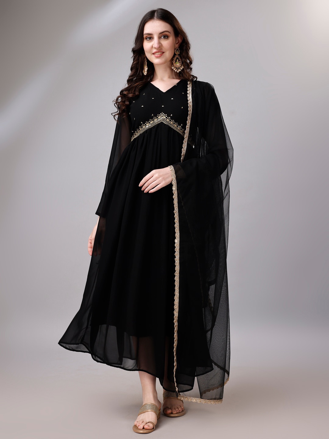 

Modestouze Attires Women Embroidered Gotta Patti Georgette Anarkali Kurta, Black