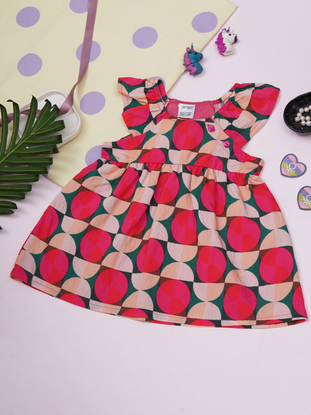 

Creative Kids Girls Geometric Printed Cotton Cap Sleeve A-Line Dress, Red