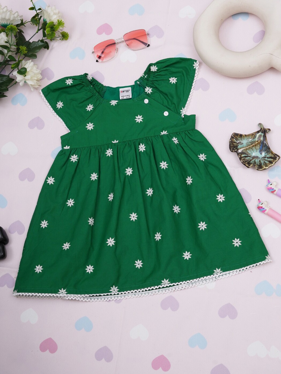 

Creative Kids Girls Polka Dot Printed Fit & Flare Dress, Green