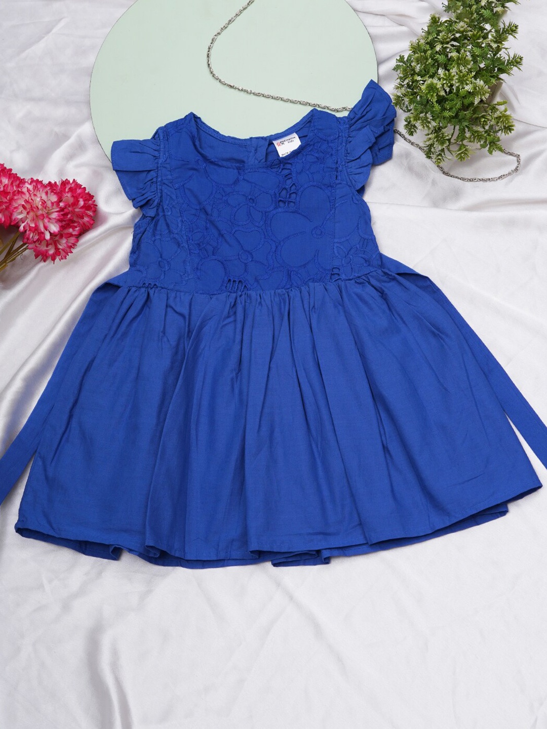 

Creative Kids Round Neck Short Sleeves Fit & Flare Dress, Blue