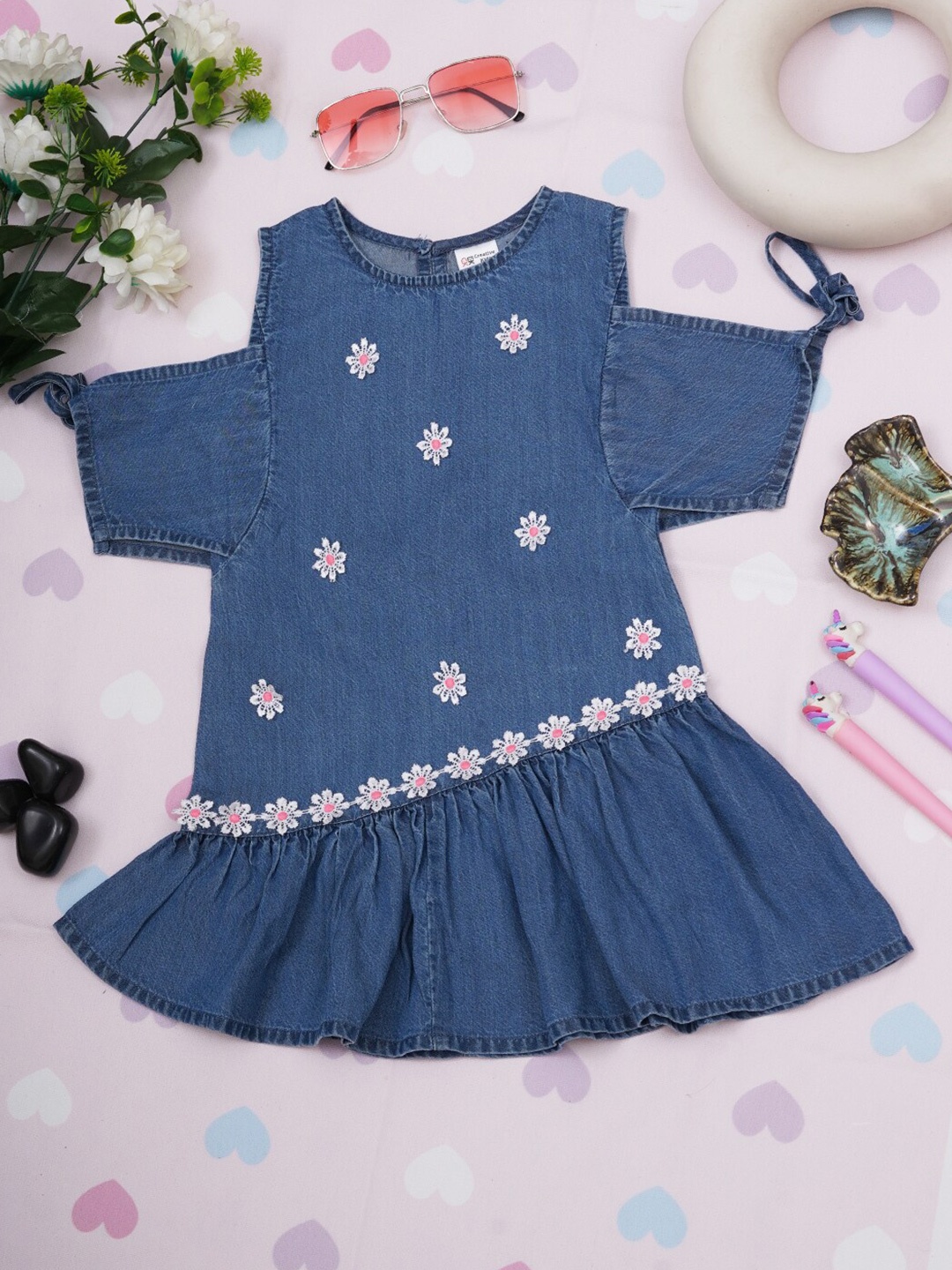 

Creative Kids Girl Printed Cotton Midi A-Line Dress, Navy blue