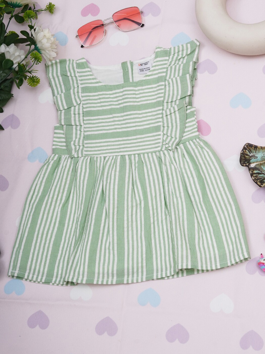 

Creative Kids Girls Striped Ruffled Fit & Flare Dress, Green