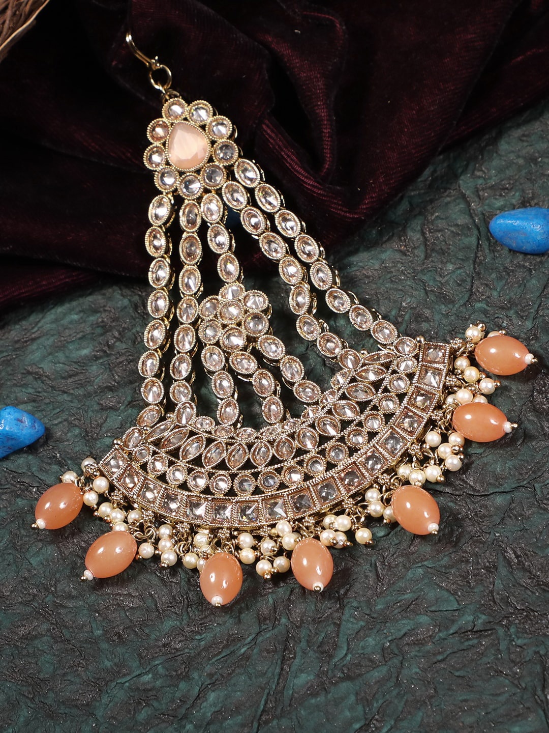 

Adwitiya Collection Gold Plated Artificial Stones Studded Jhumar Passa