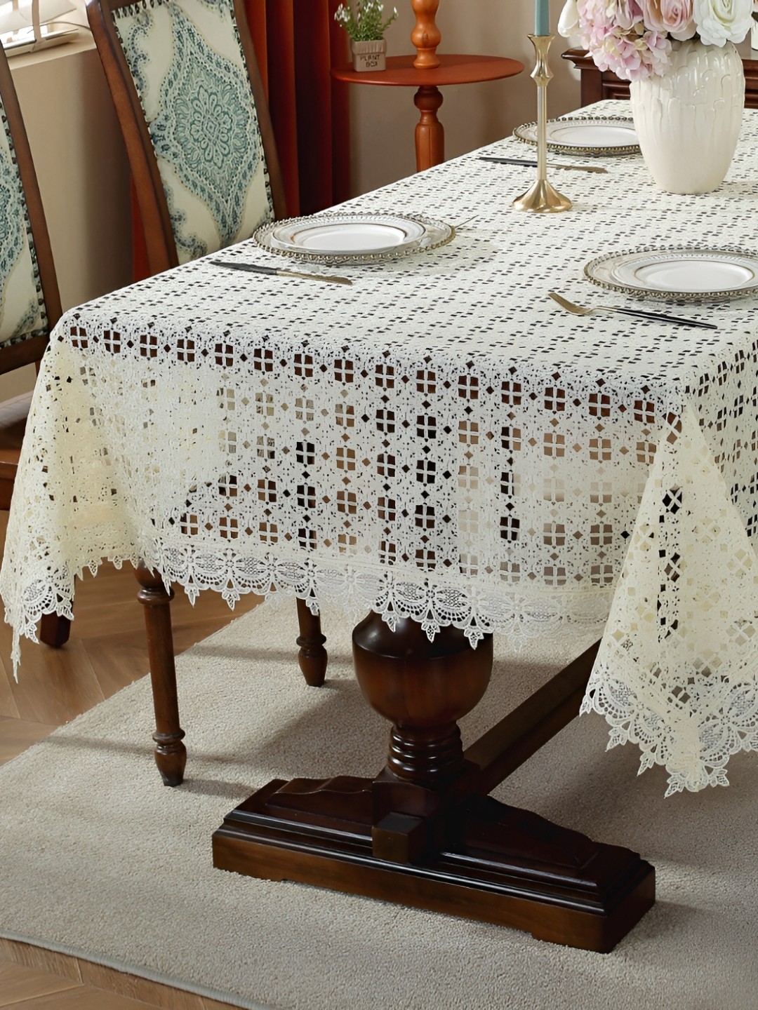 

TANLOOMS Cream Coloured Floral Embroidered Rectangle Table Cover