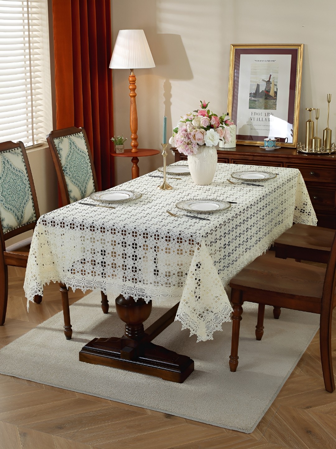 

TANLOOMS Cream Coloured Floral Embroidered Rectangle Table Cover