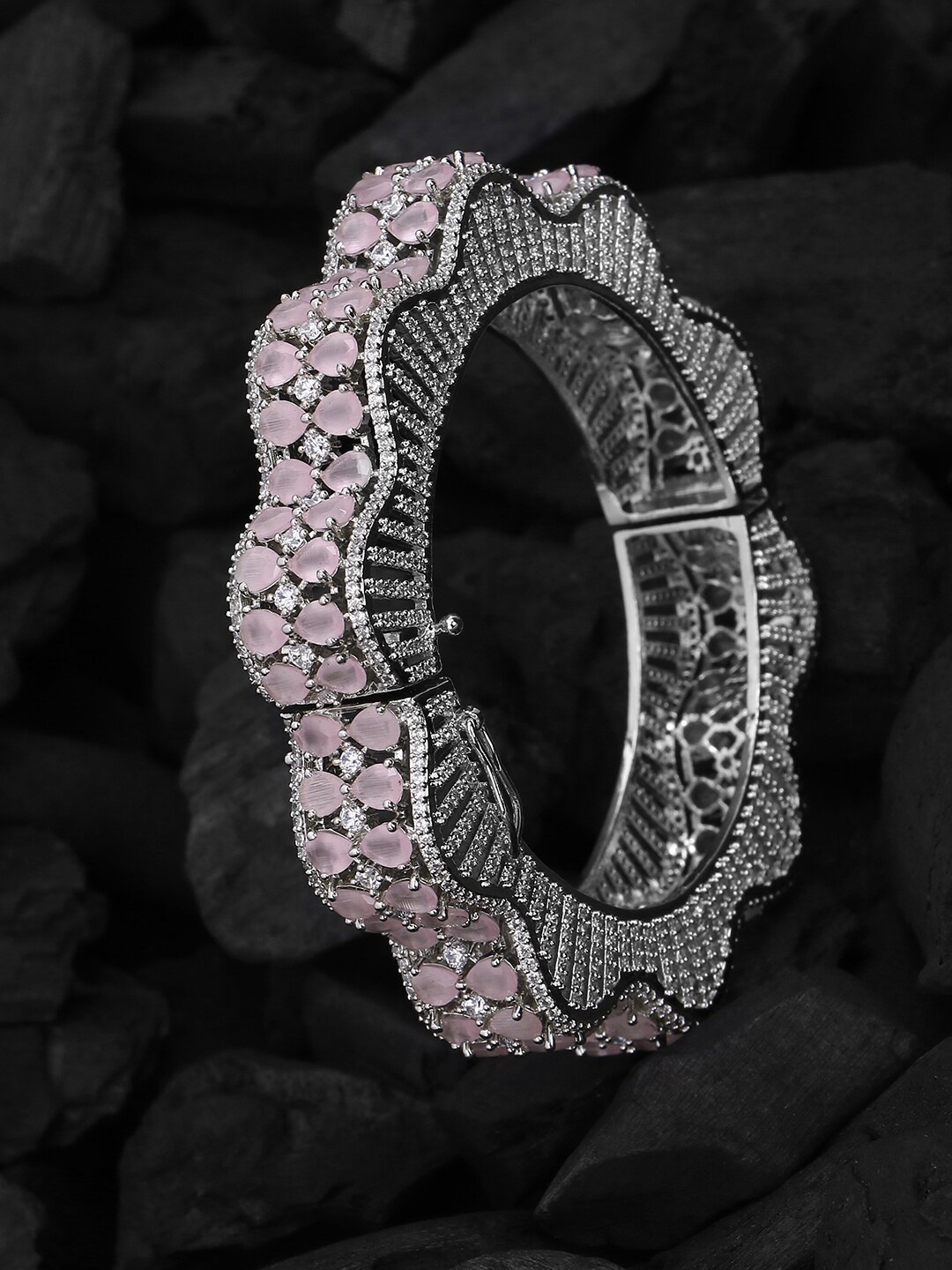 

Adwitiya Collection 24CT Rhodium Plated Artificial Stones Kada Bracelet, Silver