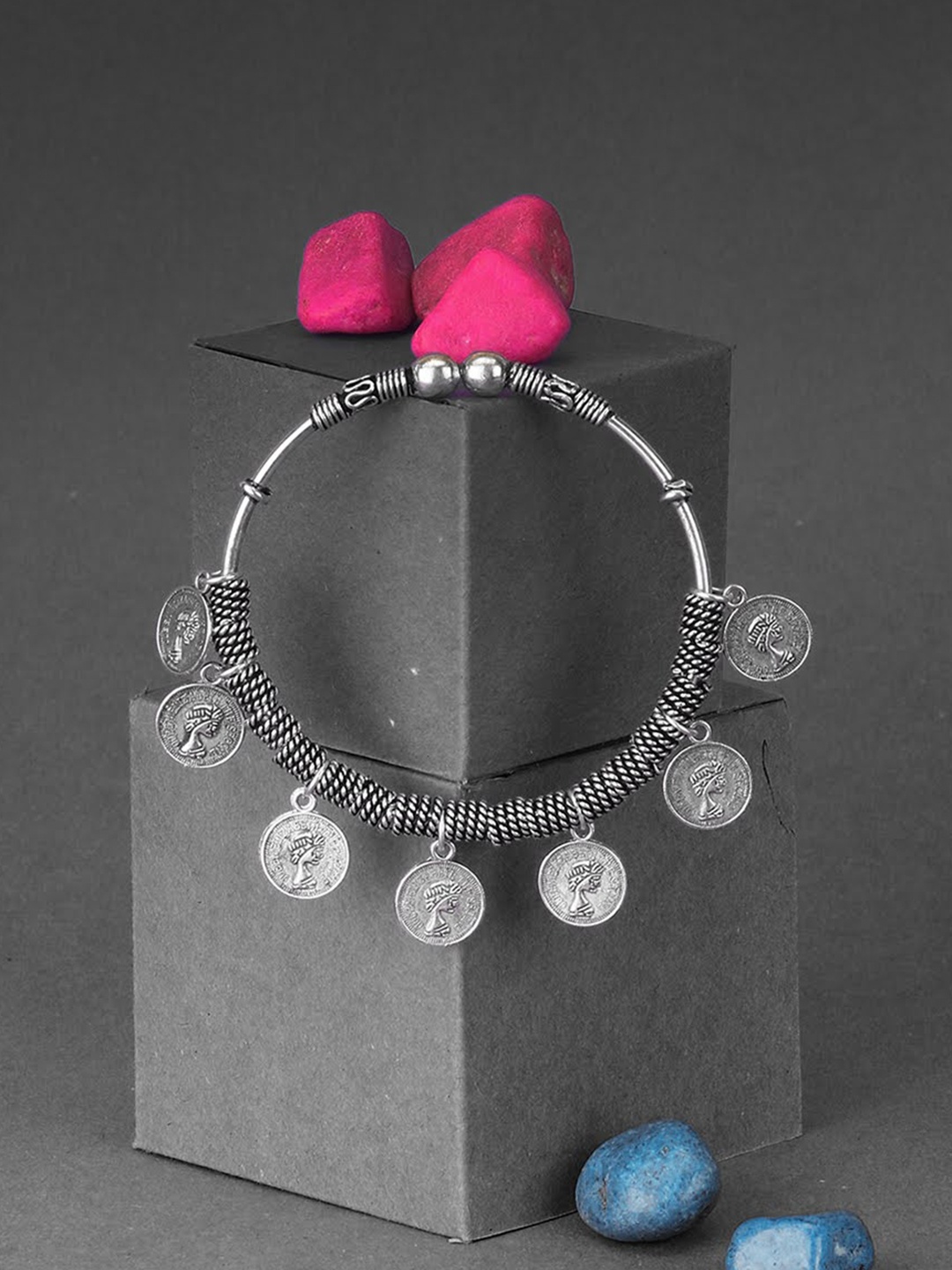 

Adwitiya Collection Women Silver-Plated Oxidised Kada Bracelet