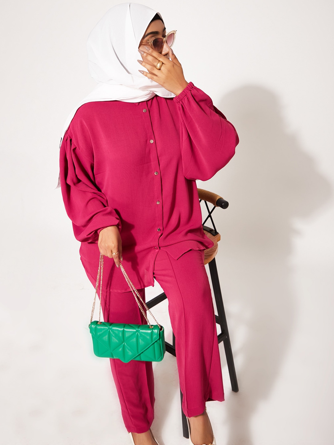 

Modest Essentials High-Low Shirt & Trousers Co-Ords, Pink
