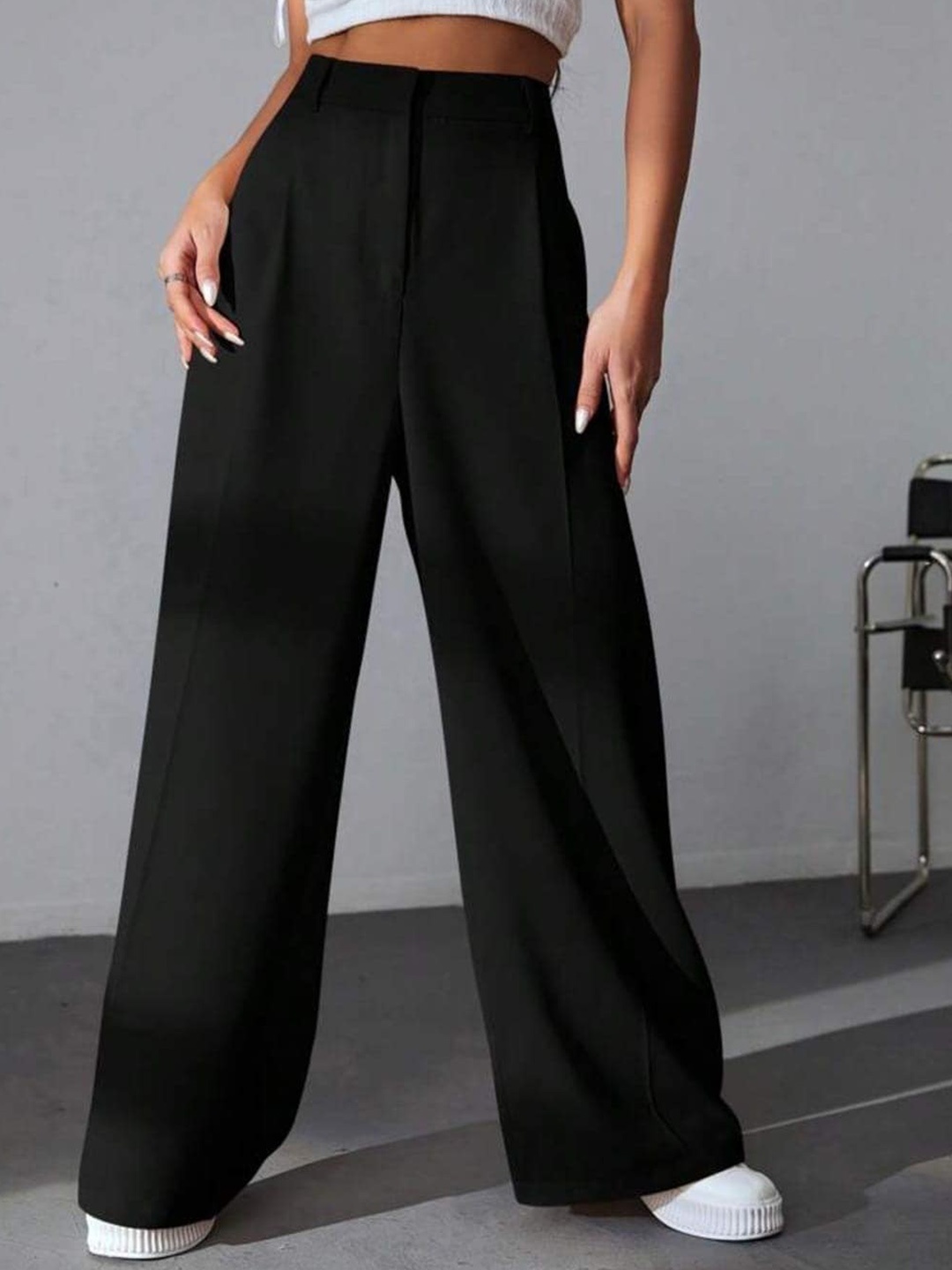 

Next One Women High-Rise Pleated Korean Trousers, Black