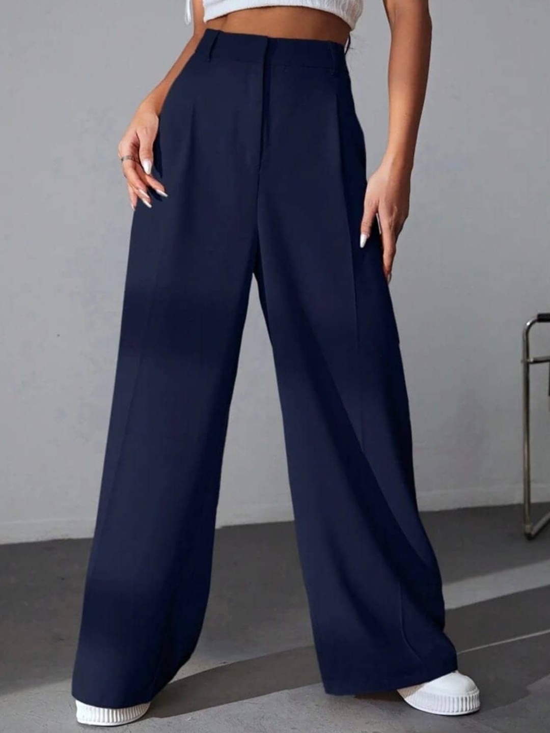 

Next One Women High-Rise Pleated Korean Trousers, Navy blue