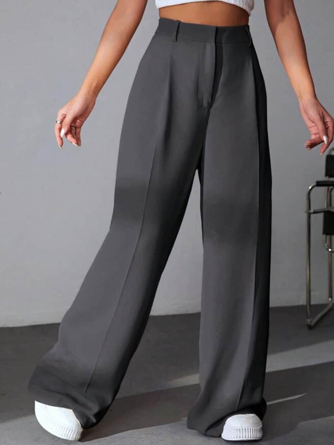 

Next One Women High-Rise Pleated Korean Trousers, Grey