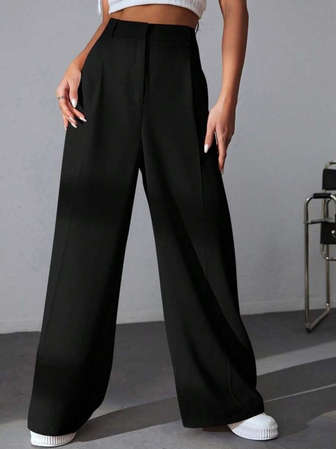 

Next One Women High-Rise Pleated Korean Trousers, Black