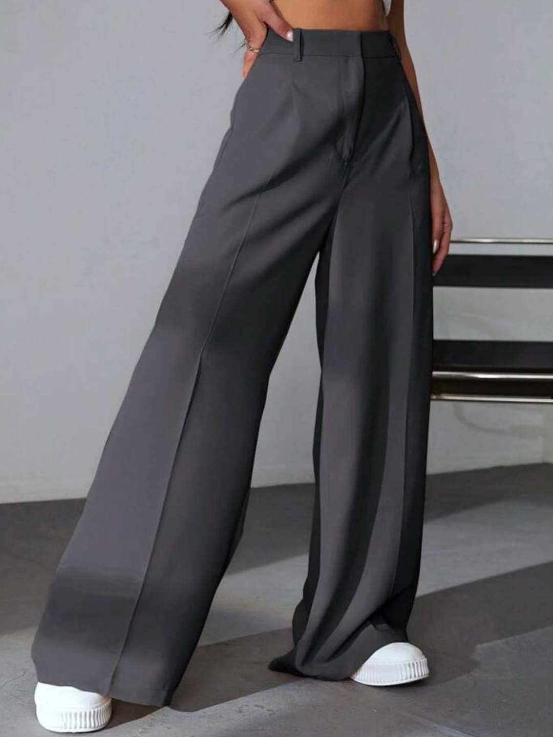

Next One Women High-Rise Pleated Korean Trousers, Grey