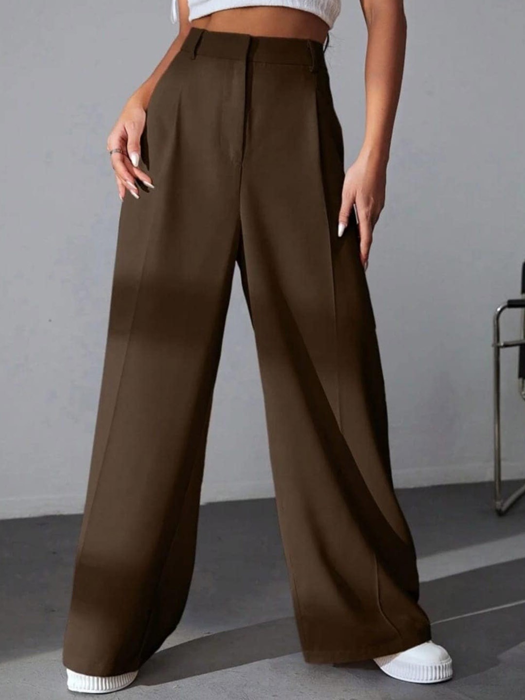 

Next One Women High-Rise Pleated Korean Trousers, Brown